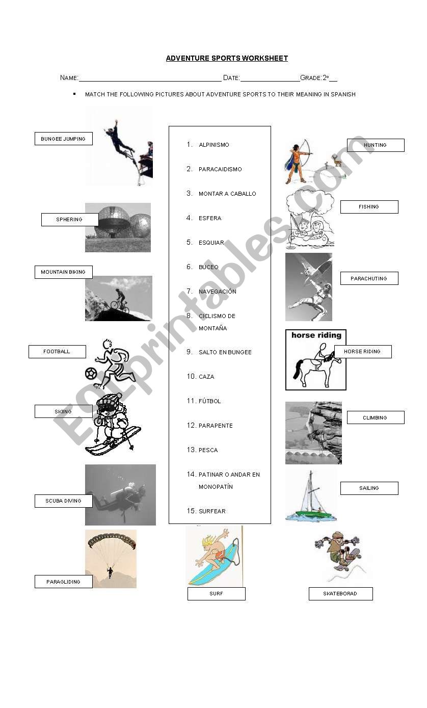 Adventure sports  worksheet