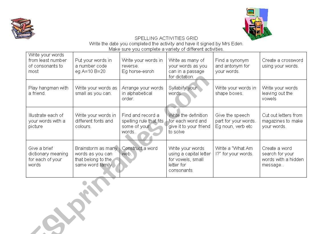 spelling grid 2 worksheet