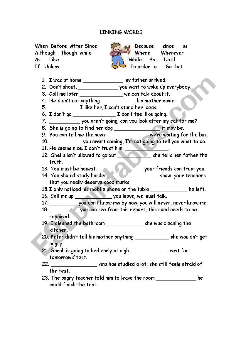  Linking  words  connectors  ESL worksheet by Cartuxa