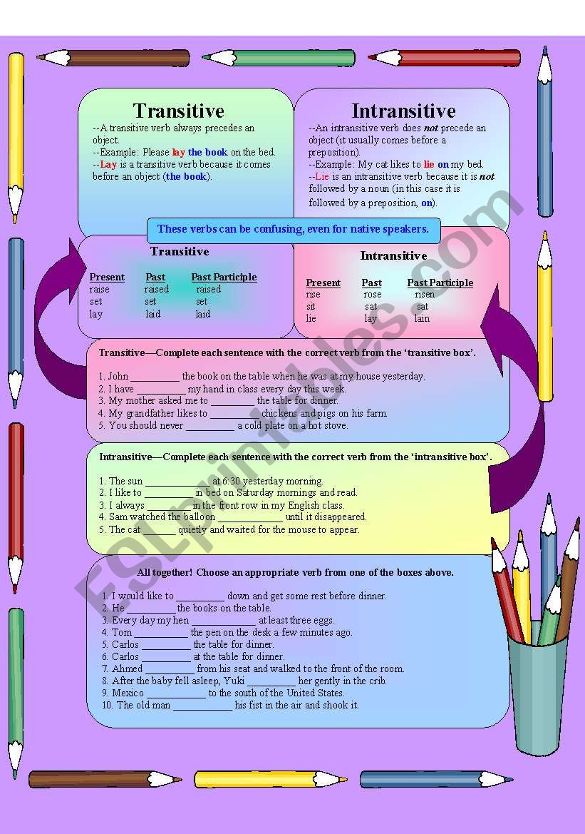 Transitive/Intransitive Verbs worksheet