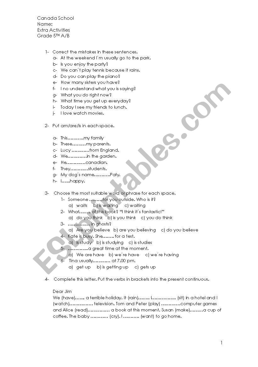 Revision exercises worksheet