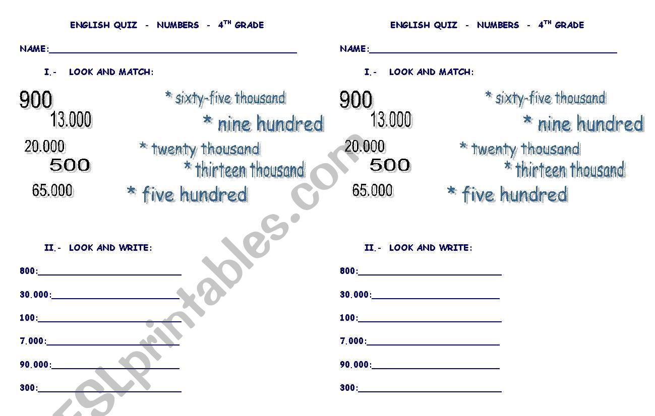 QUIZ NUMBERS worksheet