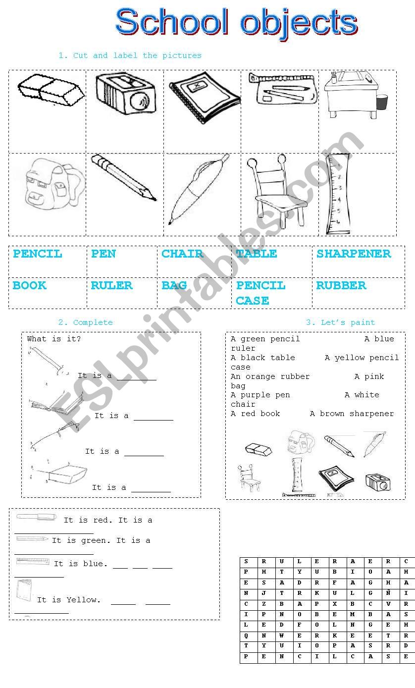 SCHOOL OBJECTS worksheet