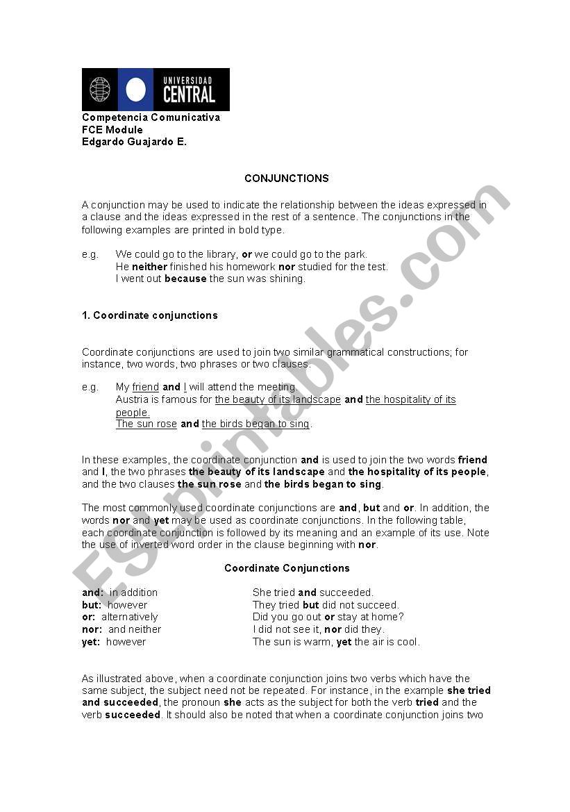 CONJUNCTIONS worksheet