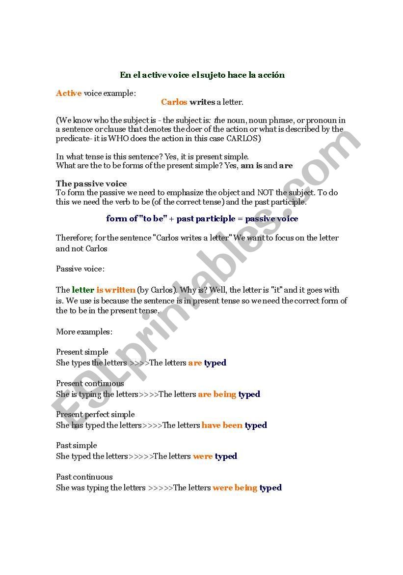 passive and active voice worksheet