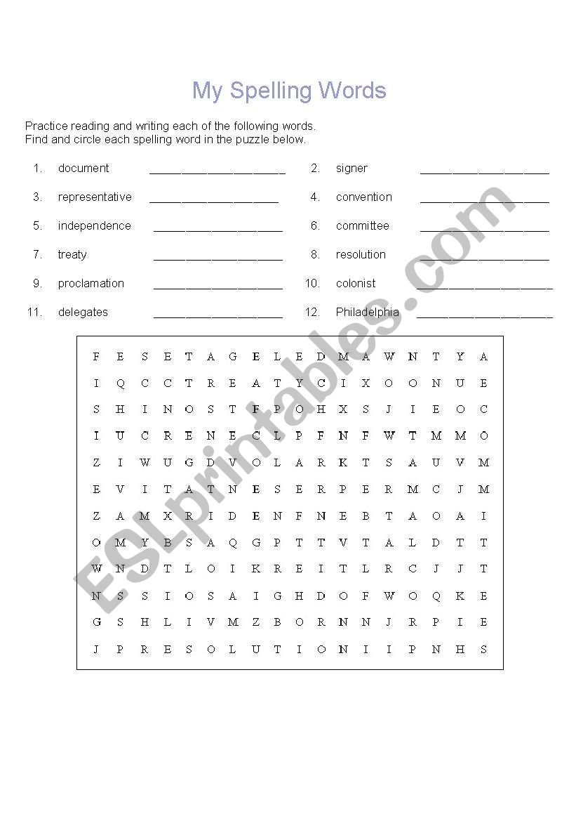 Spelling Words worksheet