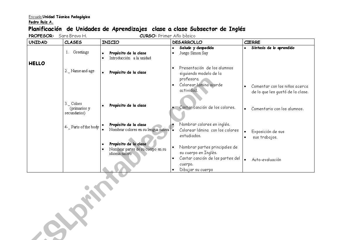 leasson worksheet
