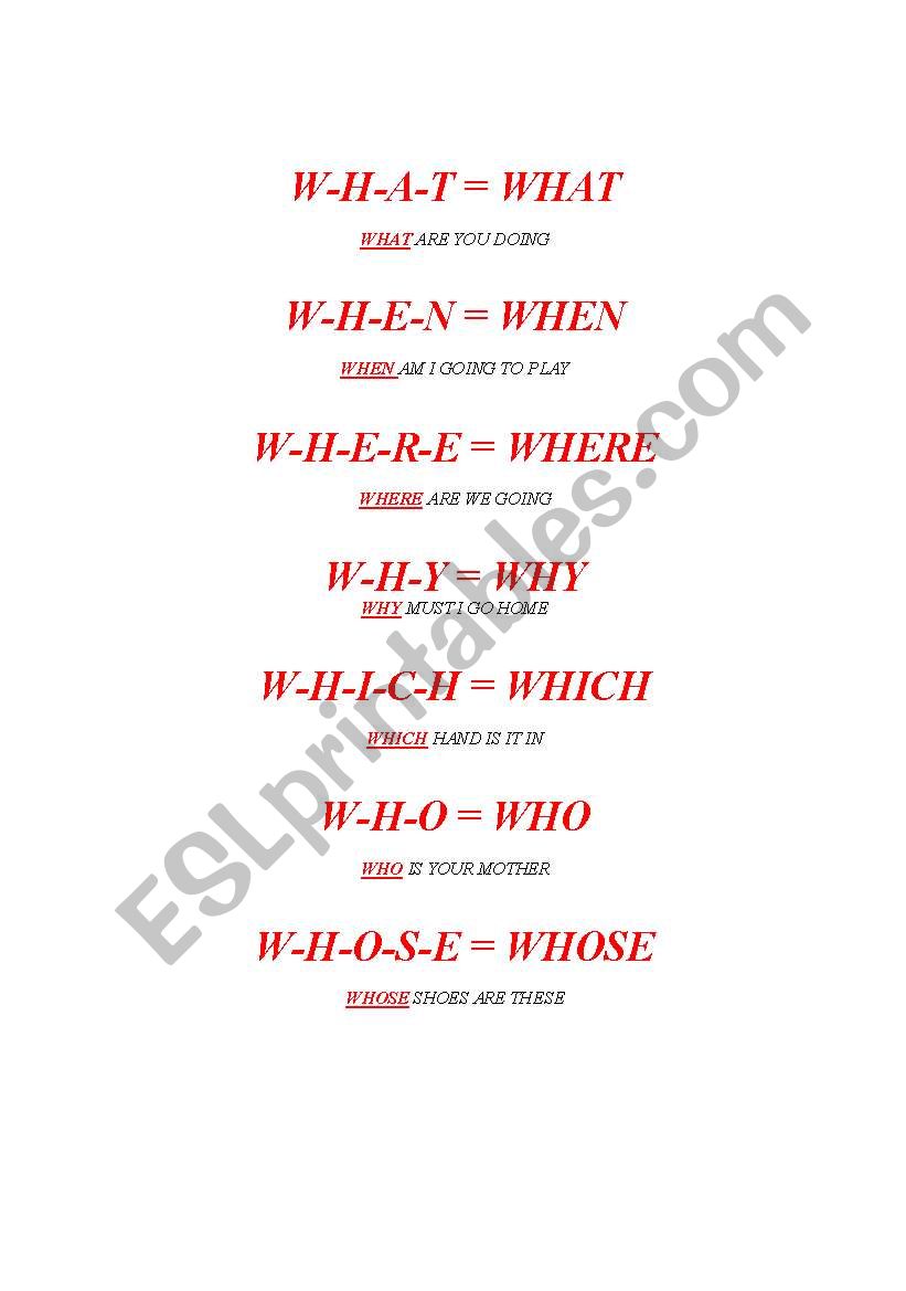 the wh worrds worksheet