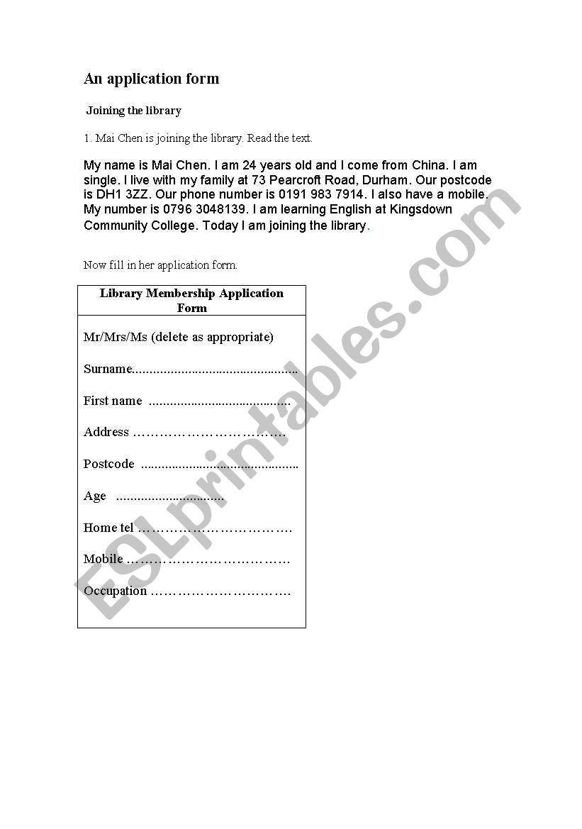 personal information worksheet