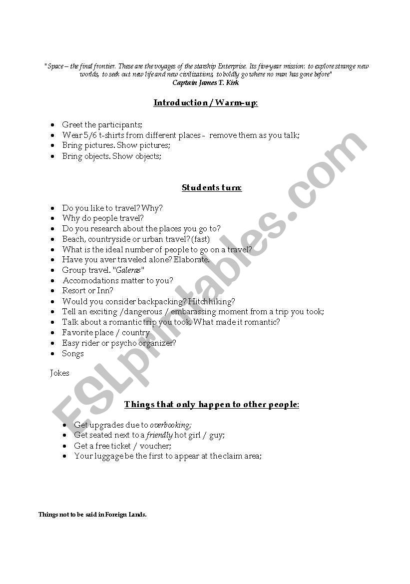 Conversation Worksheet: TRAVEL