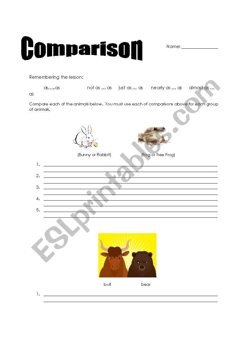 Comparisons worksheet