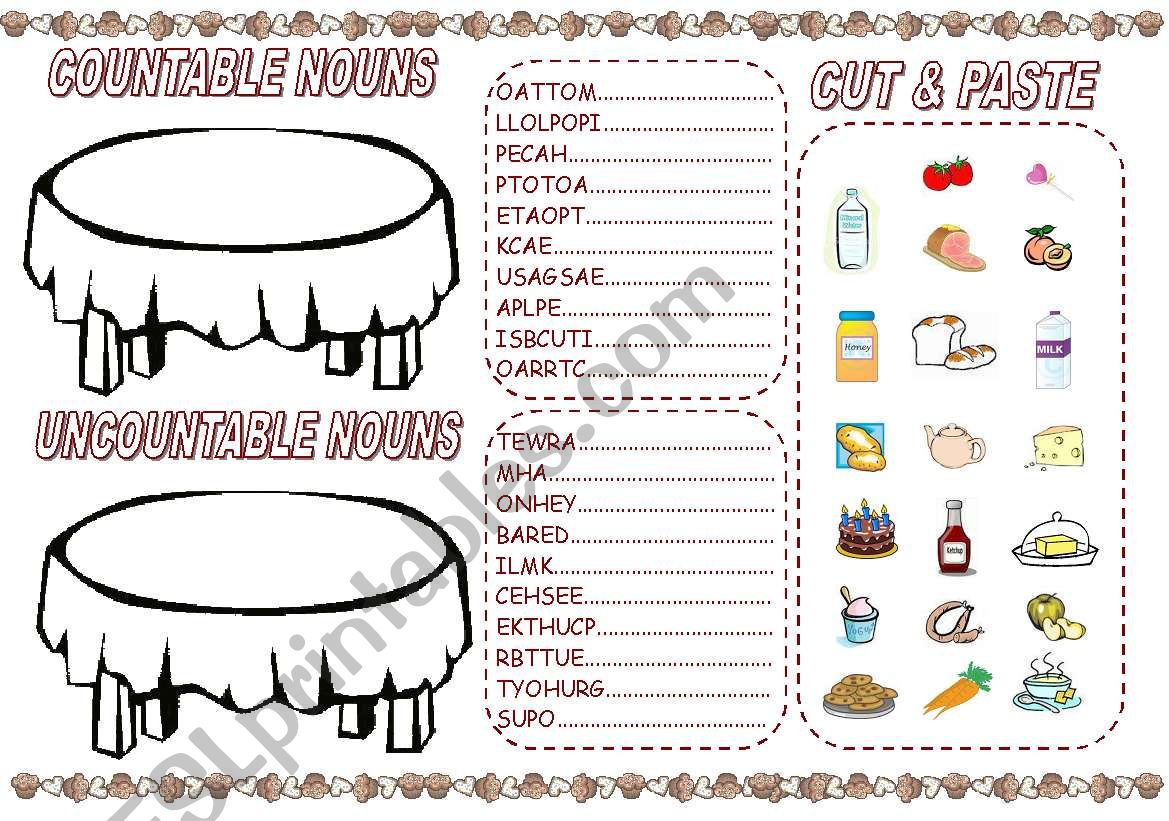 COUNTABLE & UNCOUNTABLE NOUNS CUT & PASTE