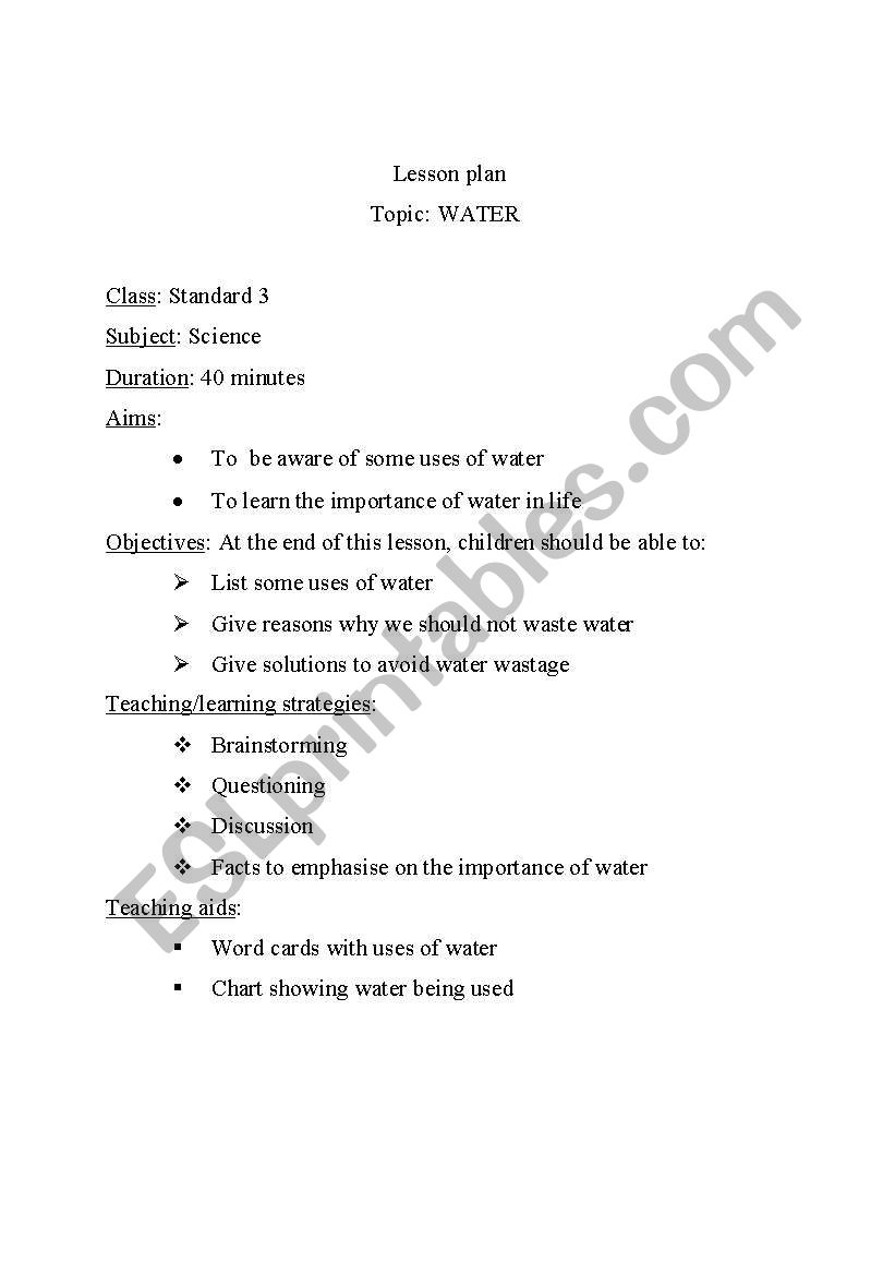 water worksheet