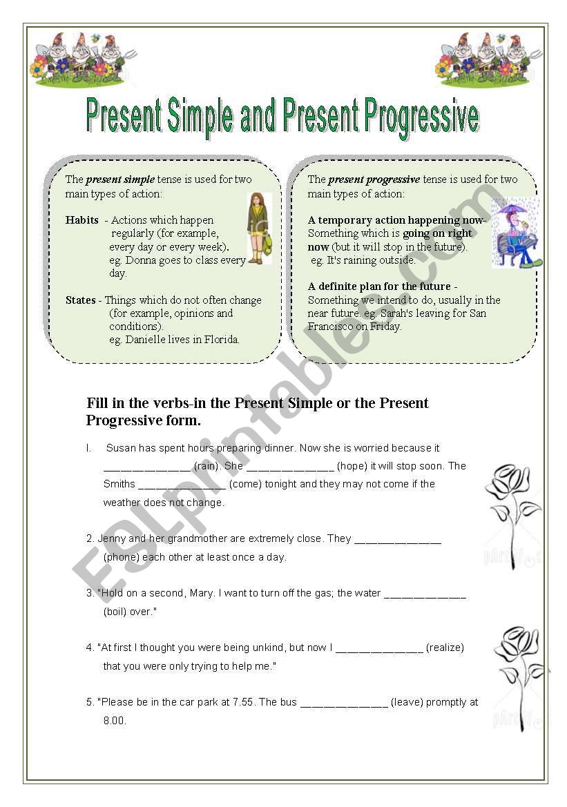 Present Simple and Progressive +use -two pages