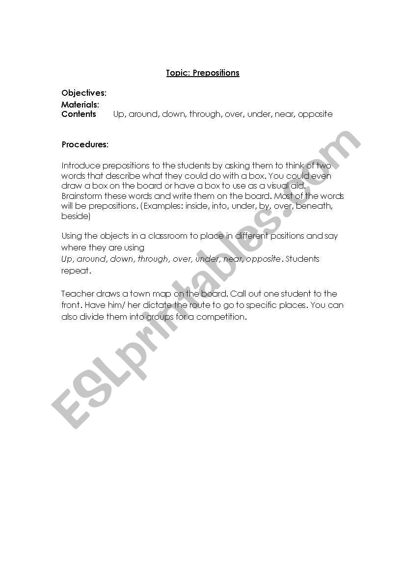 Prepositions worksheet