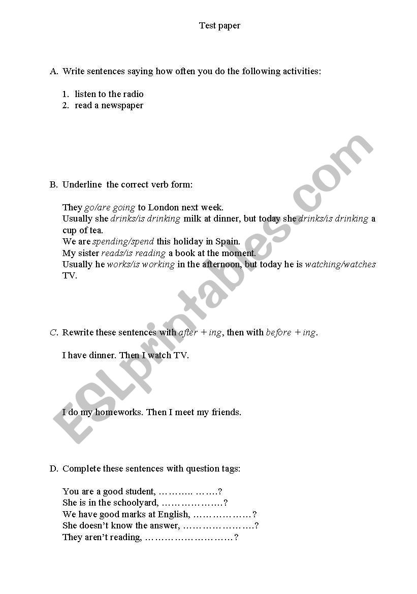 present simple & continuous worksheet