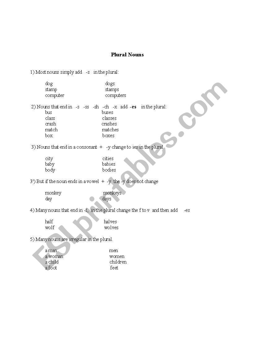Plural Nouns worksheet