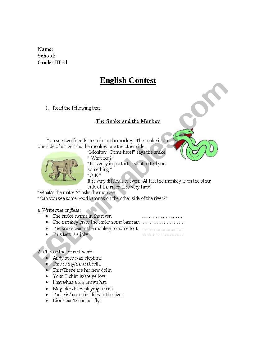 english contest worksheet