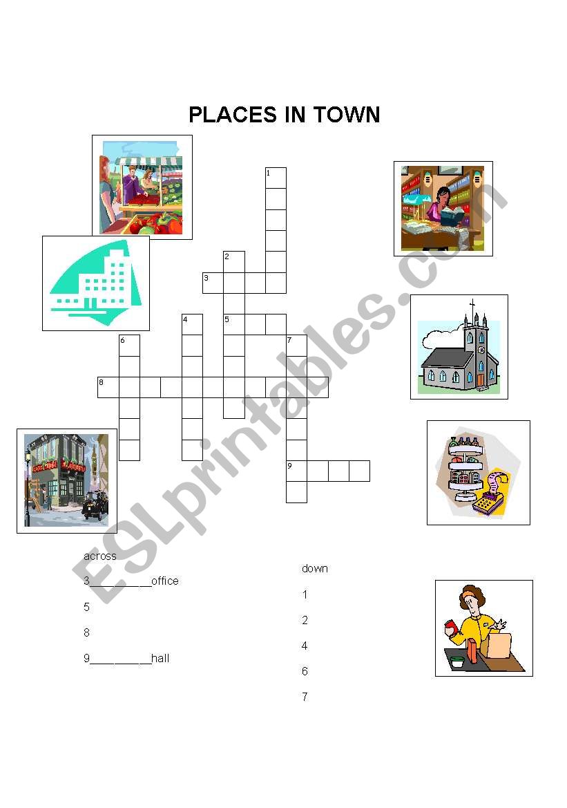 Places in Town Crossword worksheet