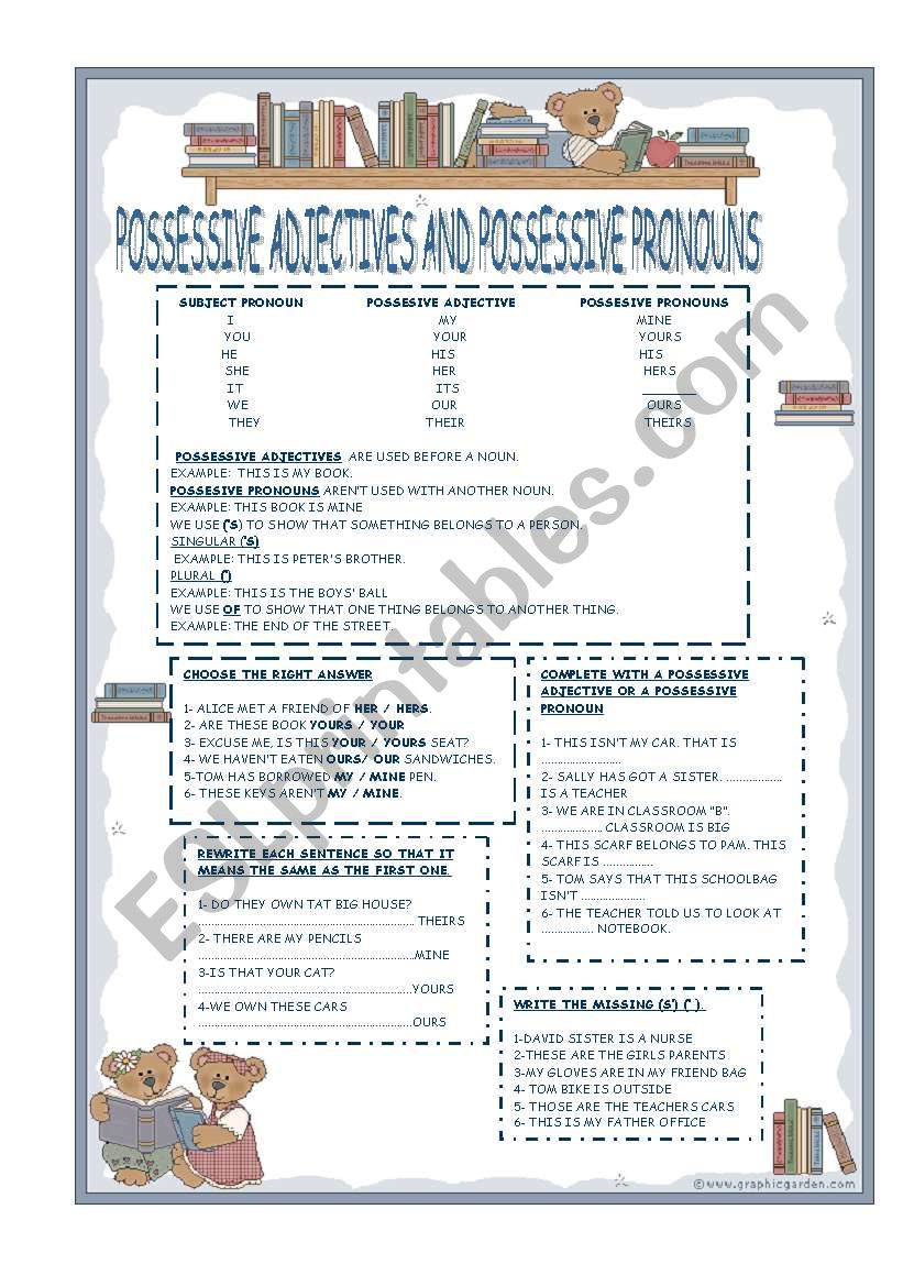 POSSESSIVE ADJECTIVES AND POSSESSIVE PRONOUNS