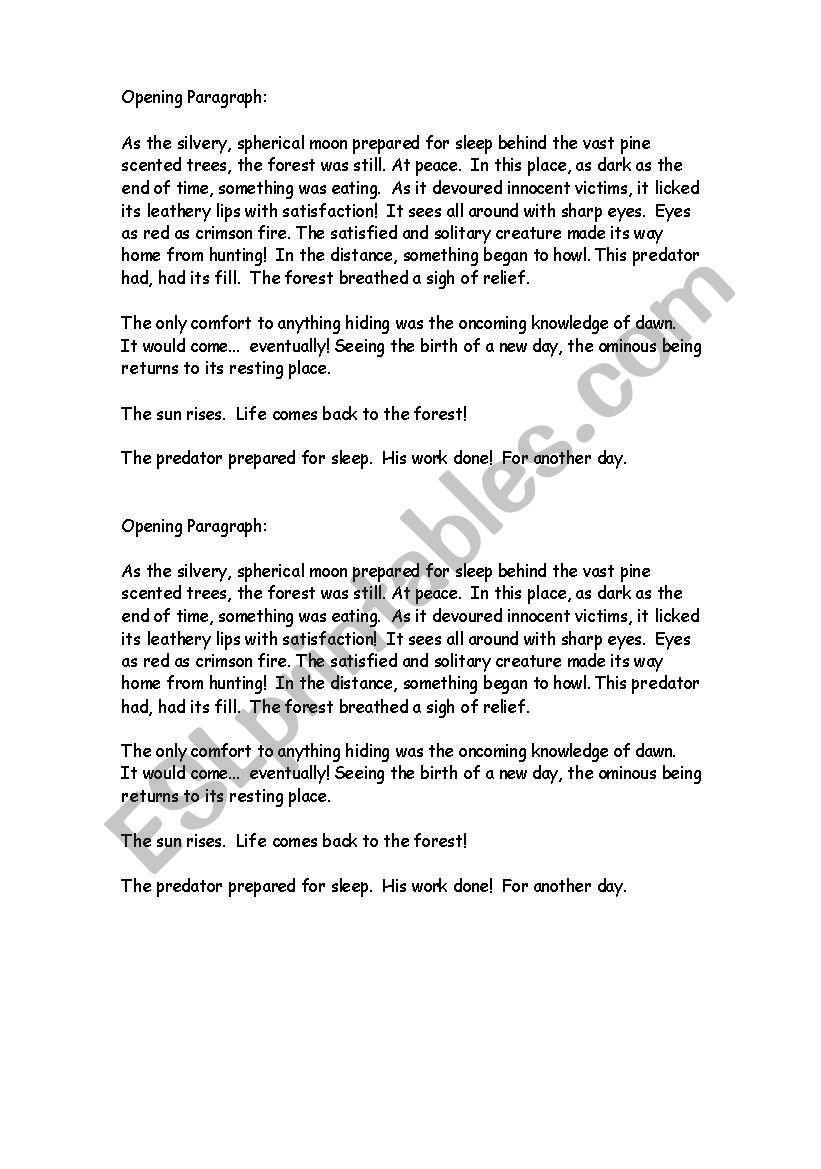 Suspense opening paragraph worksheet