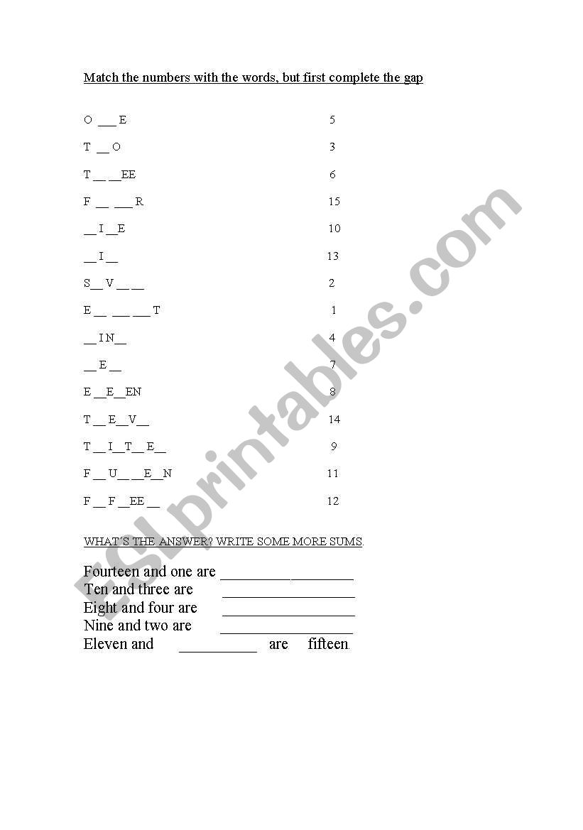 numbers from 1 to 15 worksheet