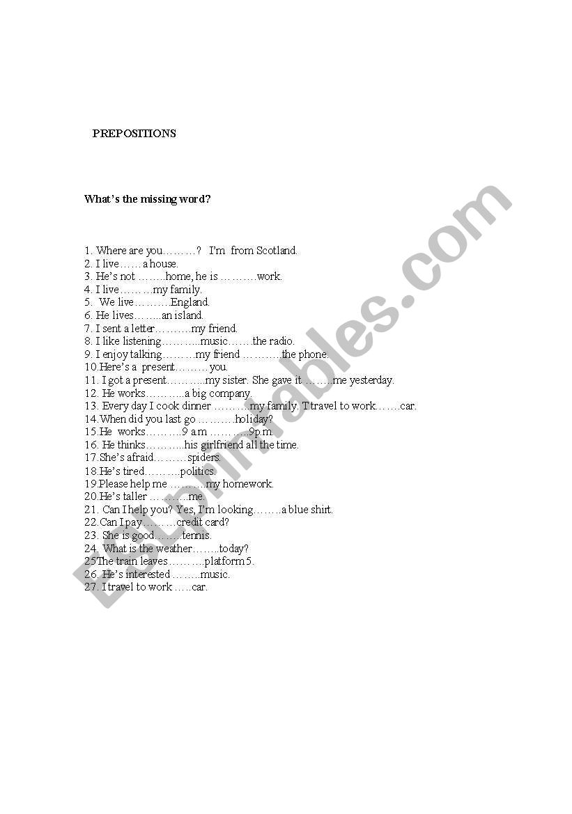 prepositions worksheet