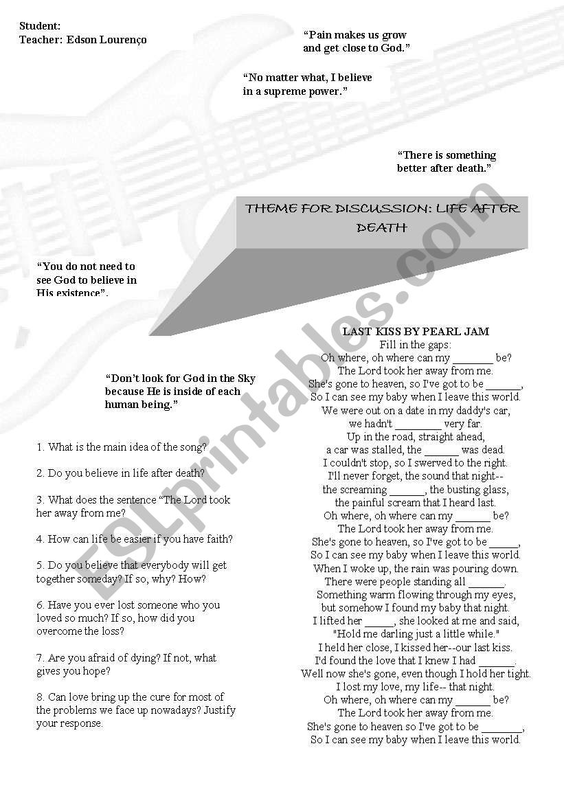 last kiss worksheet