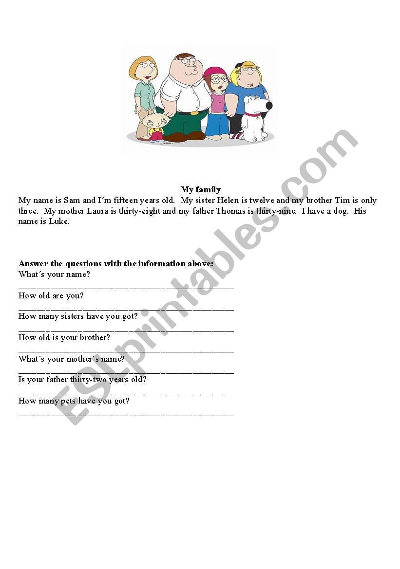 My family worksheet