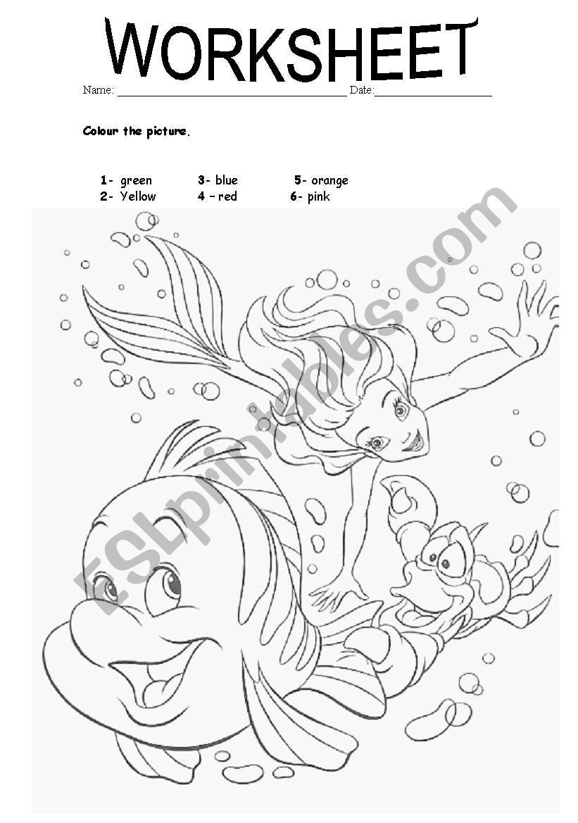 Colour Little Mermaid worksheet