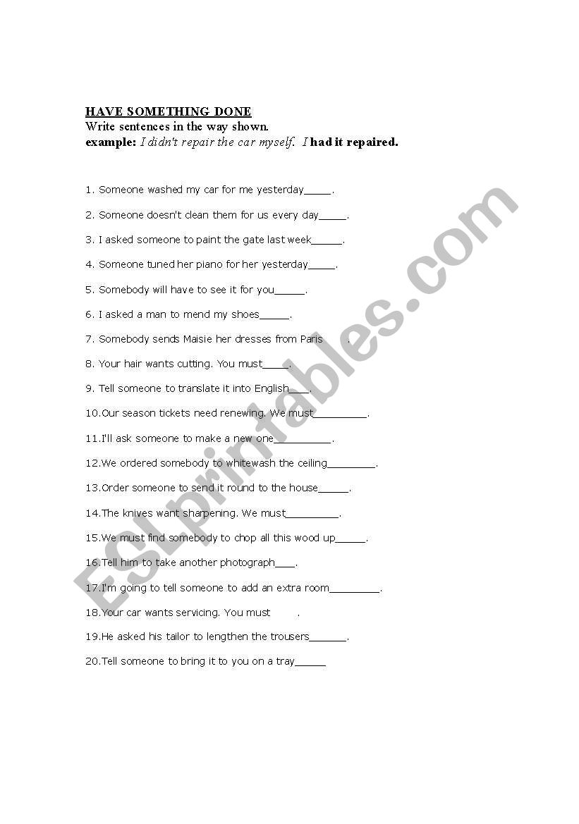 Causative HAVE worksheet
