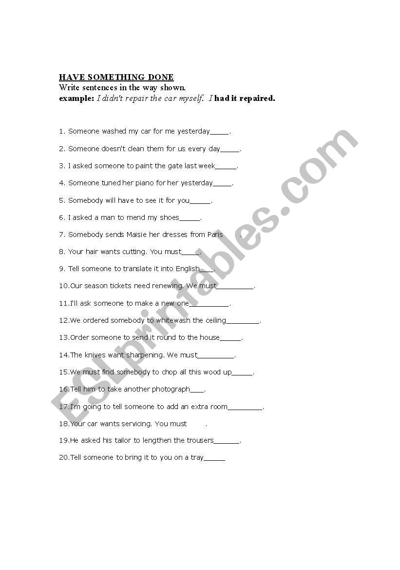 Causative HAVE worksheet