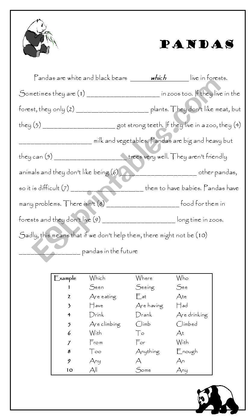 Pandas Multiple choice worksheet