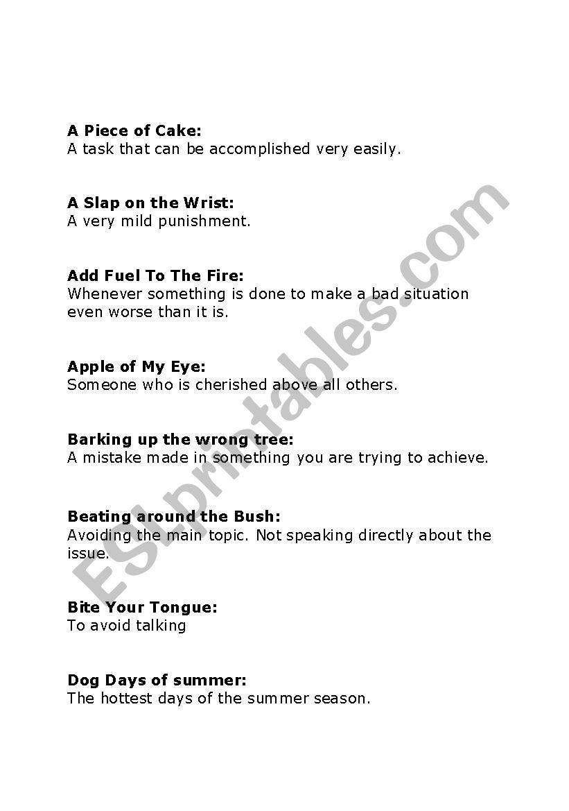 Idioms worksheet