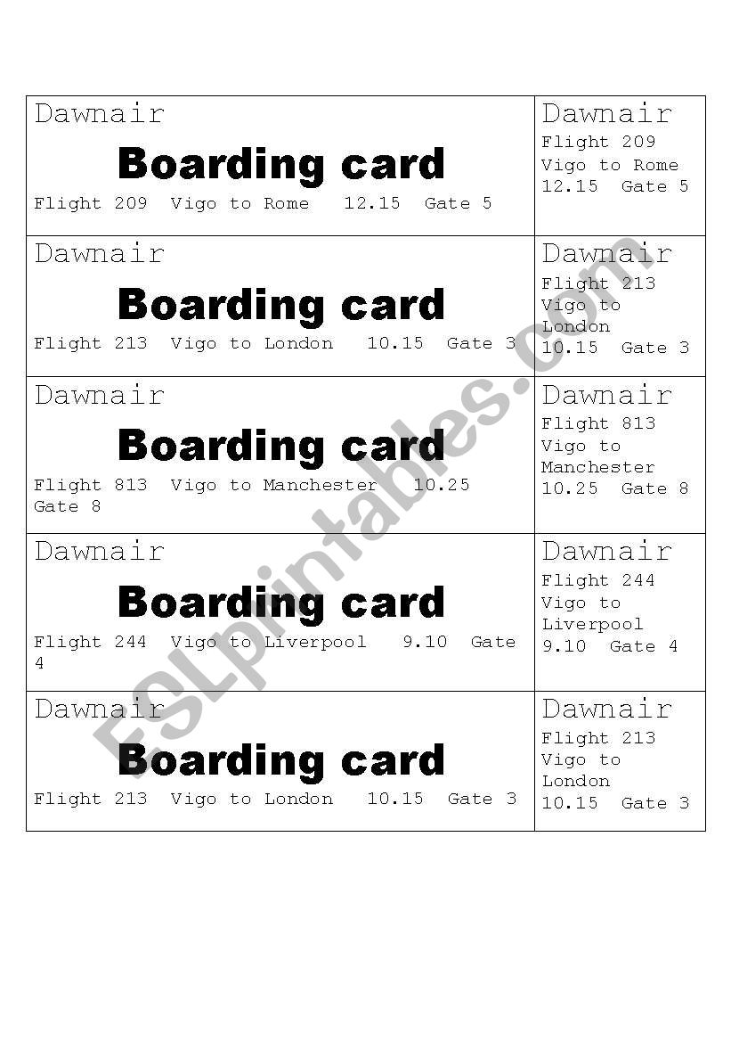 boarding cards for airport roleplay