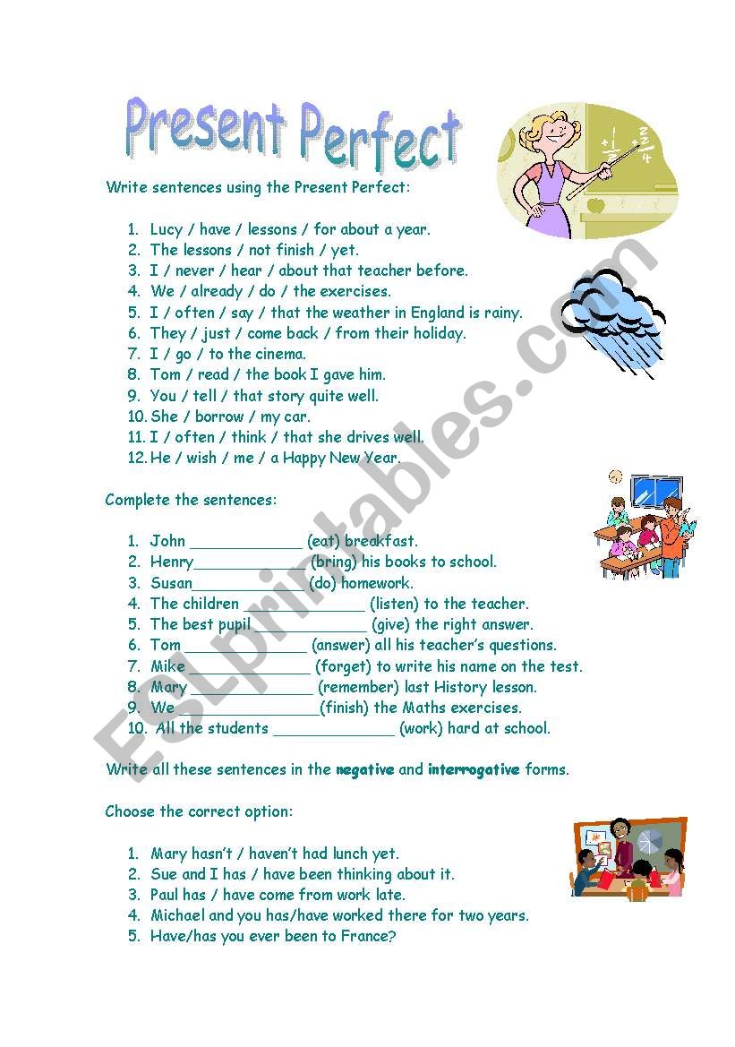 Present Perfect exercises worksheet