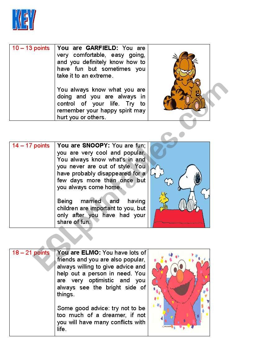 Which cartoon character are you? - ESL worksheet by moonsoler Which cartoon character are you? - ESL worksheet by moonsoler