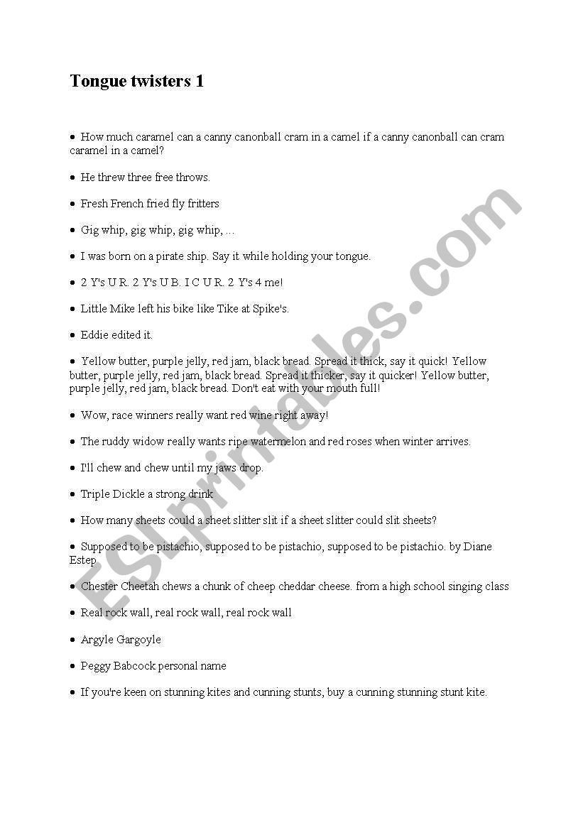 Tongue twisters1 worksheet