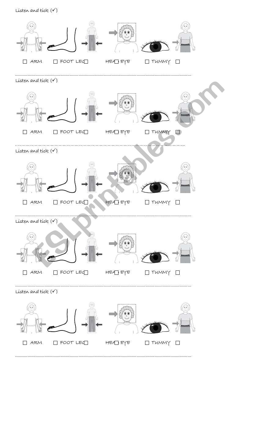 Body parts worksheet