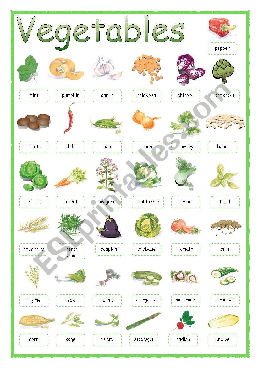 VEGETABLES - PICTIONARY worksheet