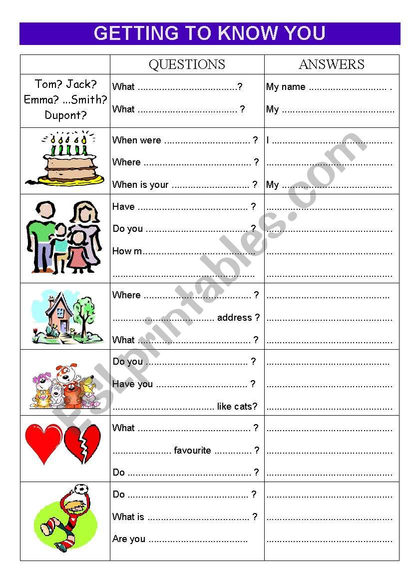 Getting to know you worksheet worksheet