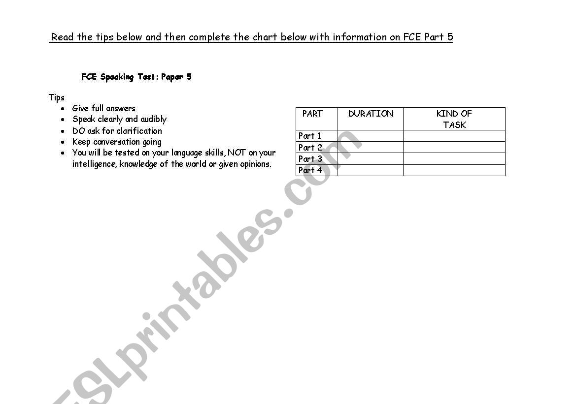 FCE speaking test: tips and exercise