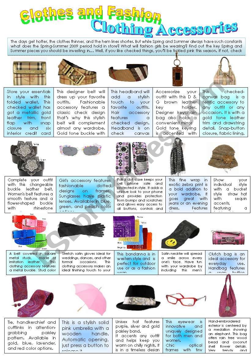 CLOTHES AND FASHION (part 5- Accessories ) INTENSIVE VOCABULARY COURSE.