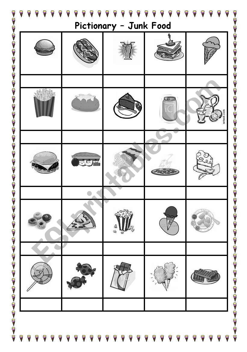 Pictionary - JUnkFood worksheet