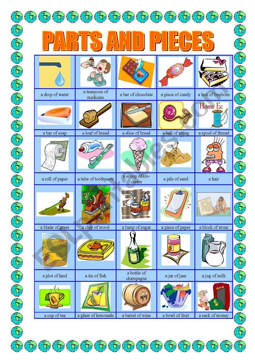 PARTS AND PIECES-pictionary worksheet