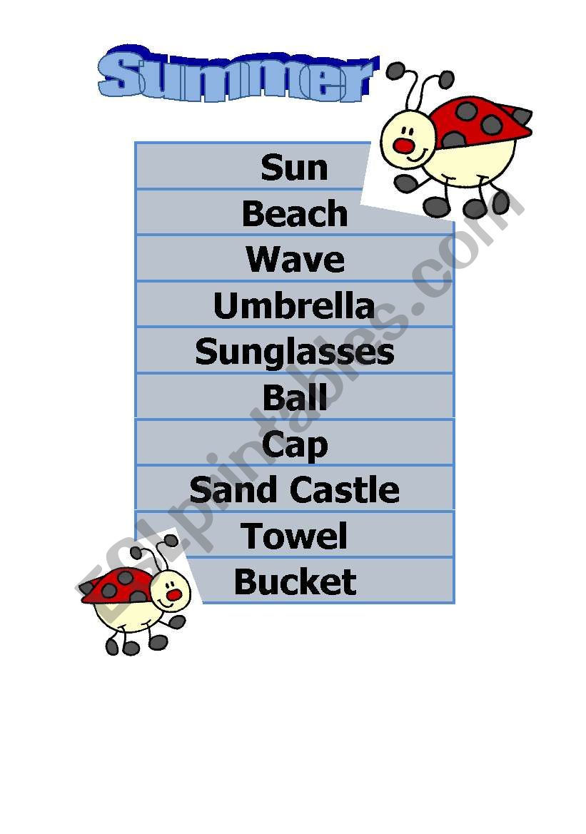 Summer dictagloss worksheet