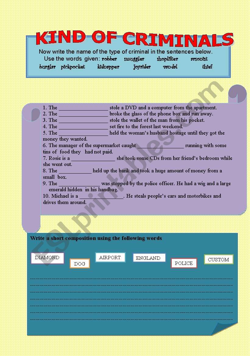 kind of criminals worksheet