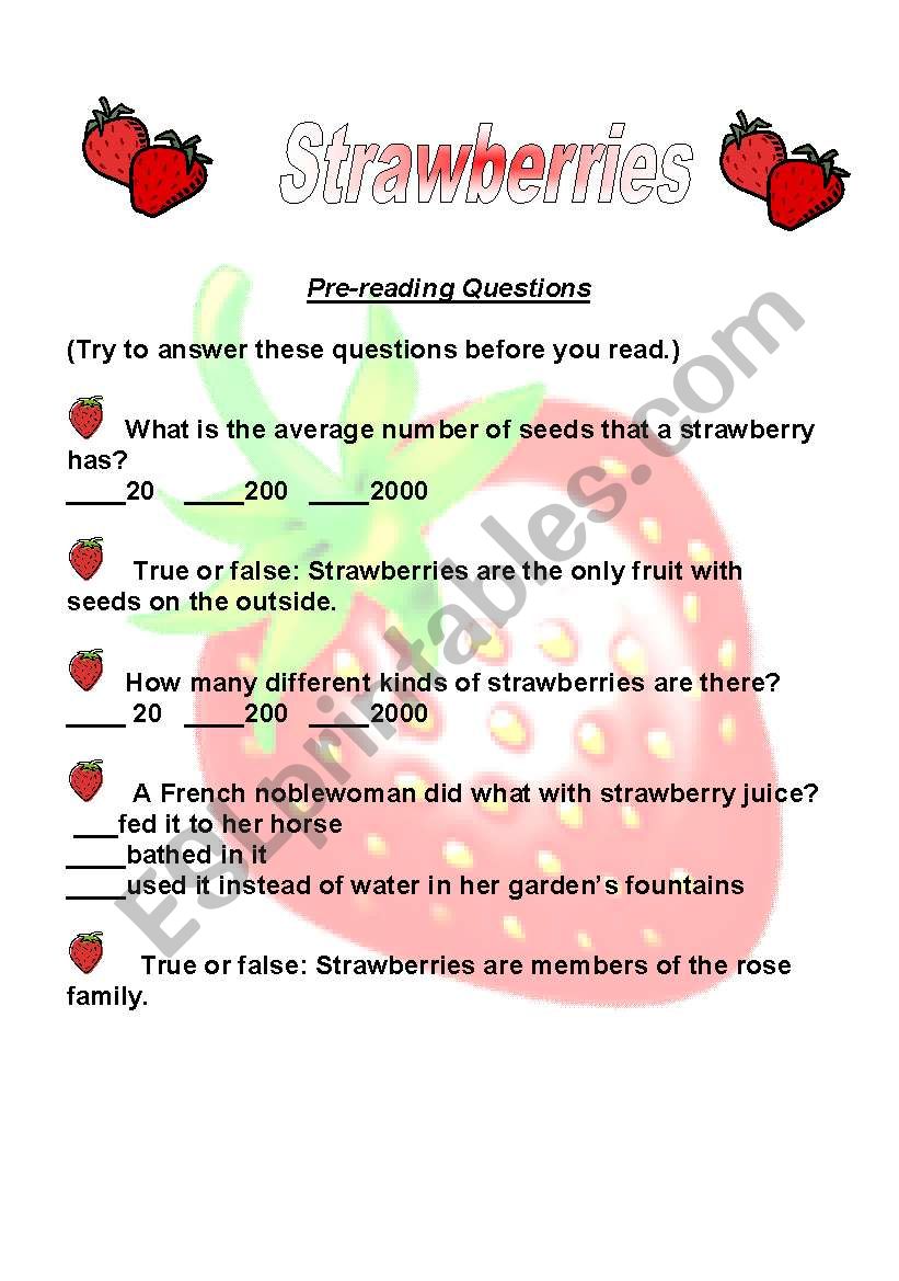 Summer Fruits - Strawberries worksheet