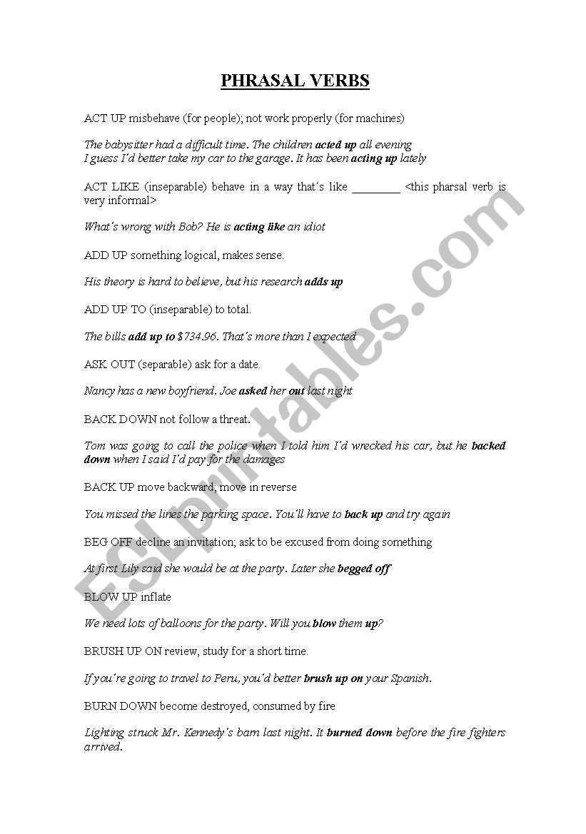 phrasal verbs worksheet