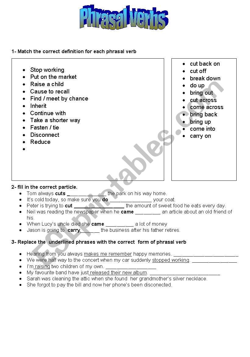 phrasal verbs worksheet